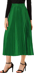 Pleated Midi Skirt High Waisted A Line Metallic - Party & Everyday