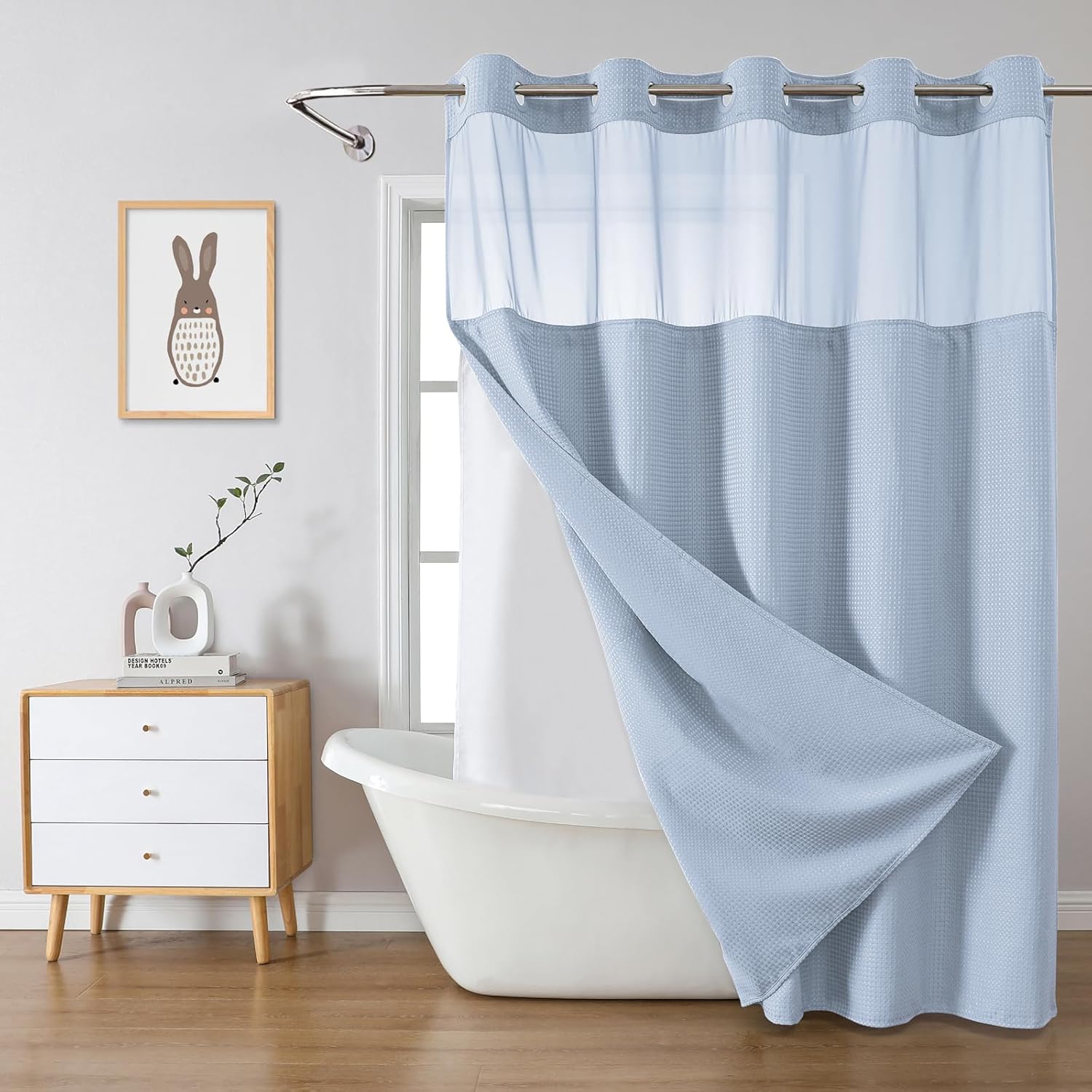 FrostBlue No Hook Waffle Weave Shower Curtain by eachope