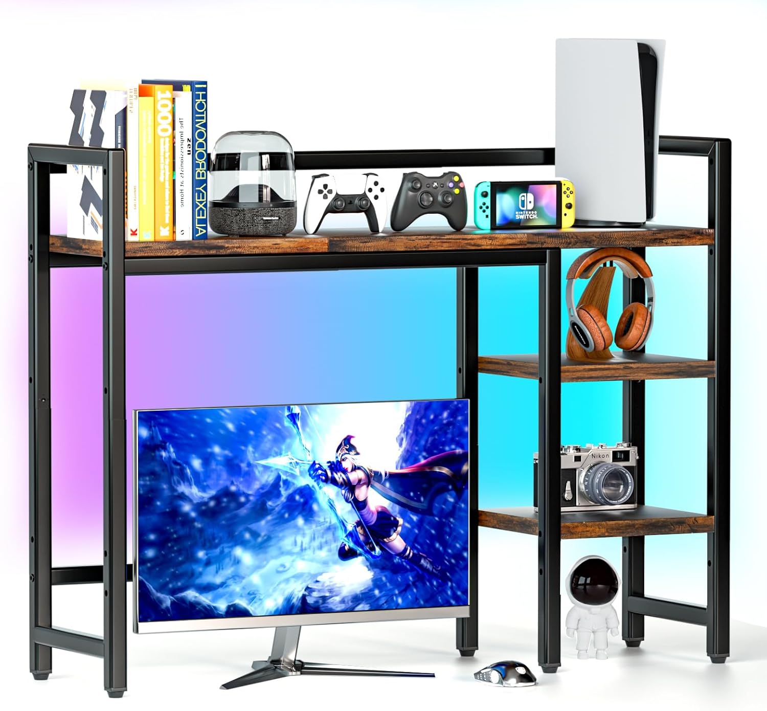 Multi-Color RGB Desk Organizer Shelf - Music Sync, 4-Tier Display