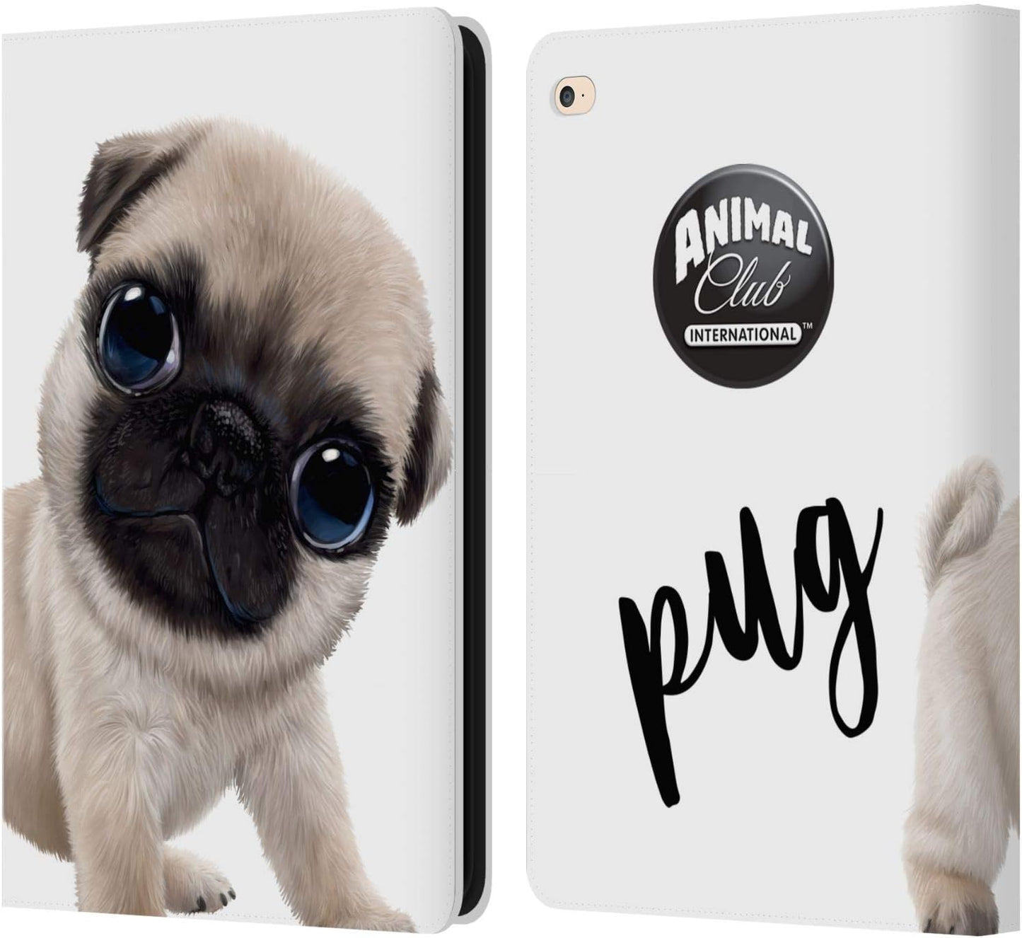 Animal Club International Pug Faces Leather Wallet Case for iPad Air 2