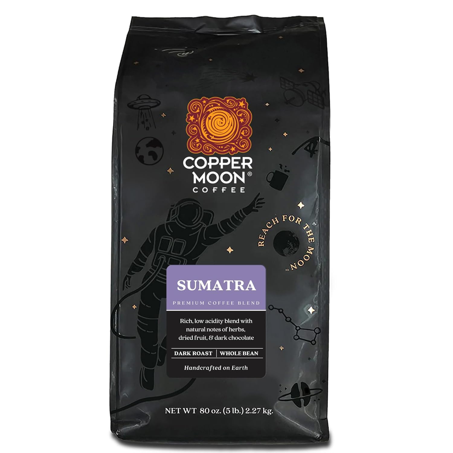 Copper Moon Whole Bean Coffee Dark Roast Sumatra Blend 5 Lb