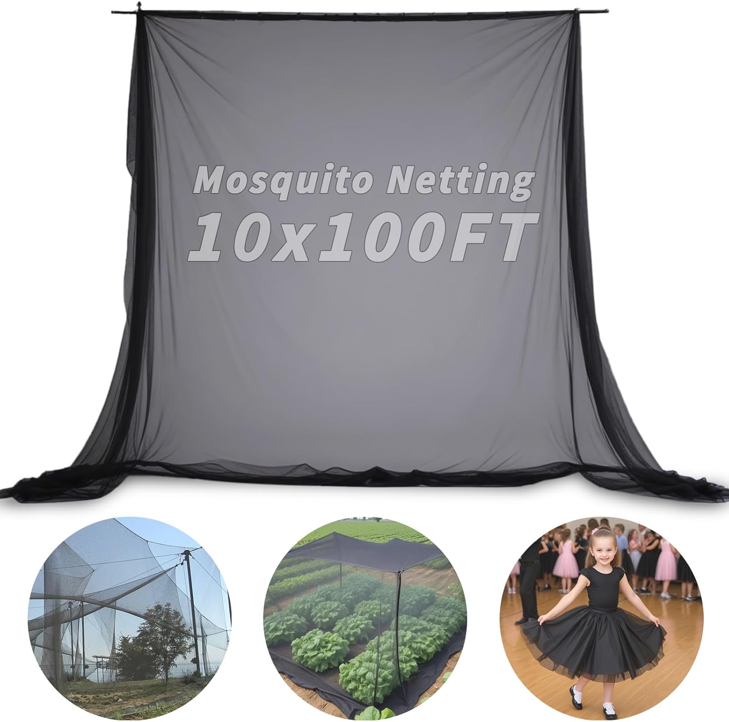 Black Mosquito Netting 10x100Ft for Garden and Outdoor Use