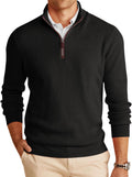 Runcati Mens Quarter-Zip Pullover Sweater Casual Mock Neck - Warm knit