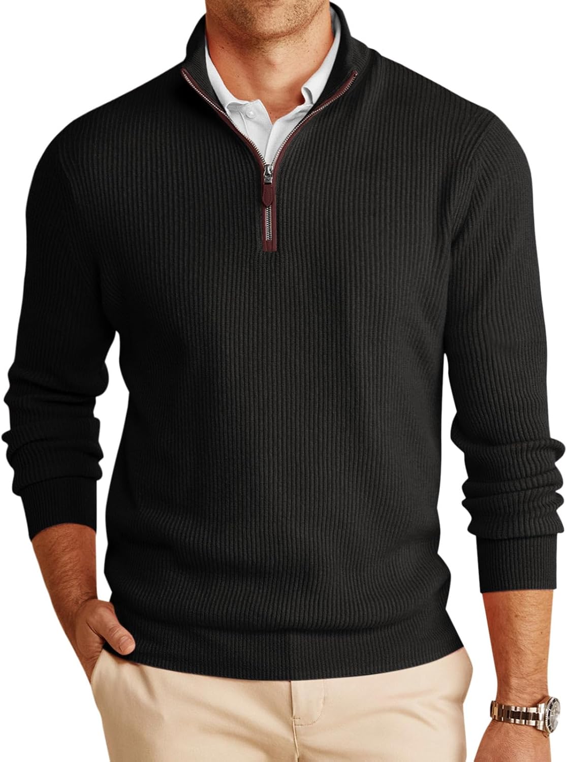 Runcati Mens Quarter-Zip Pullover Sweater for Winter Warmth