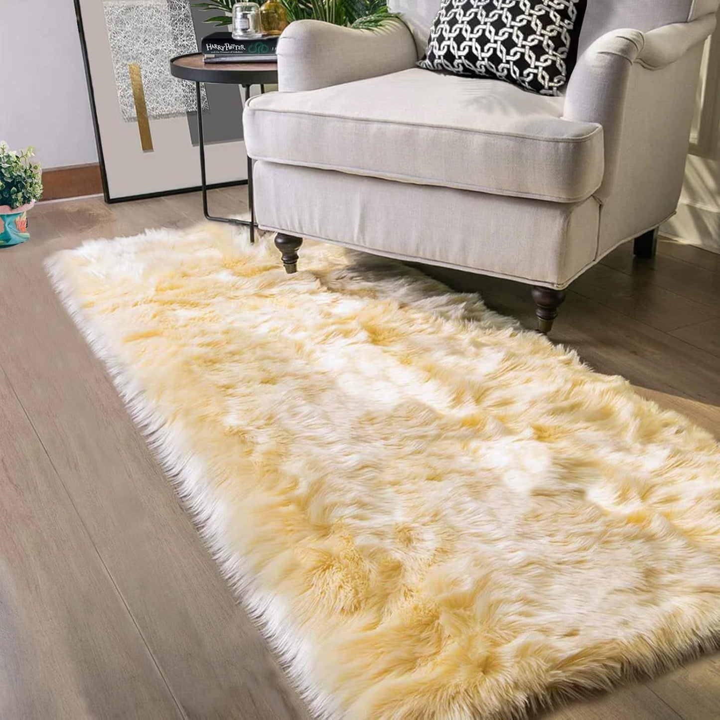 Latepis Yellow Runner 2x6 Fluffy Faux Sheepskin Rug for Home