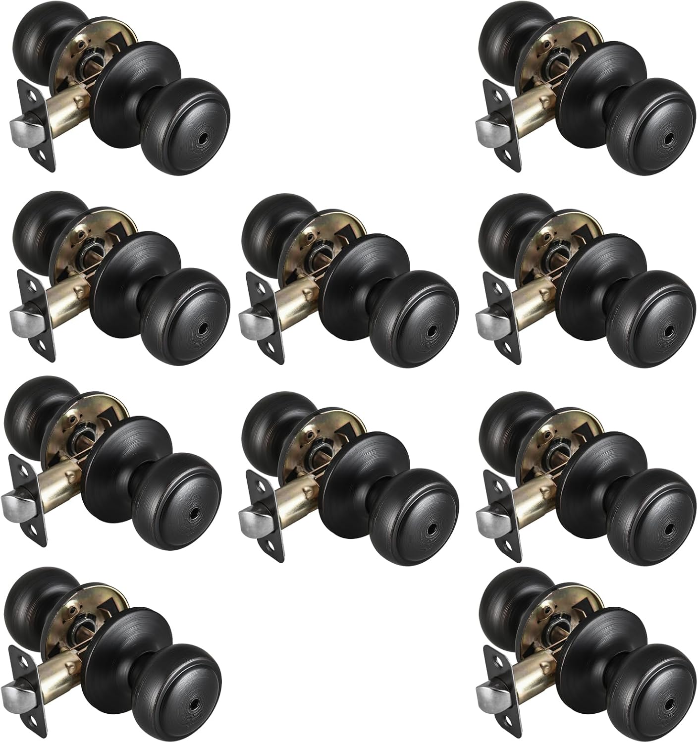 10 Pack Black Door Knobs Interior for Privacy and Bedroom Use