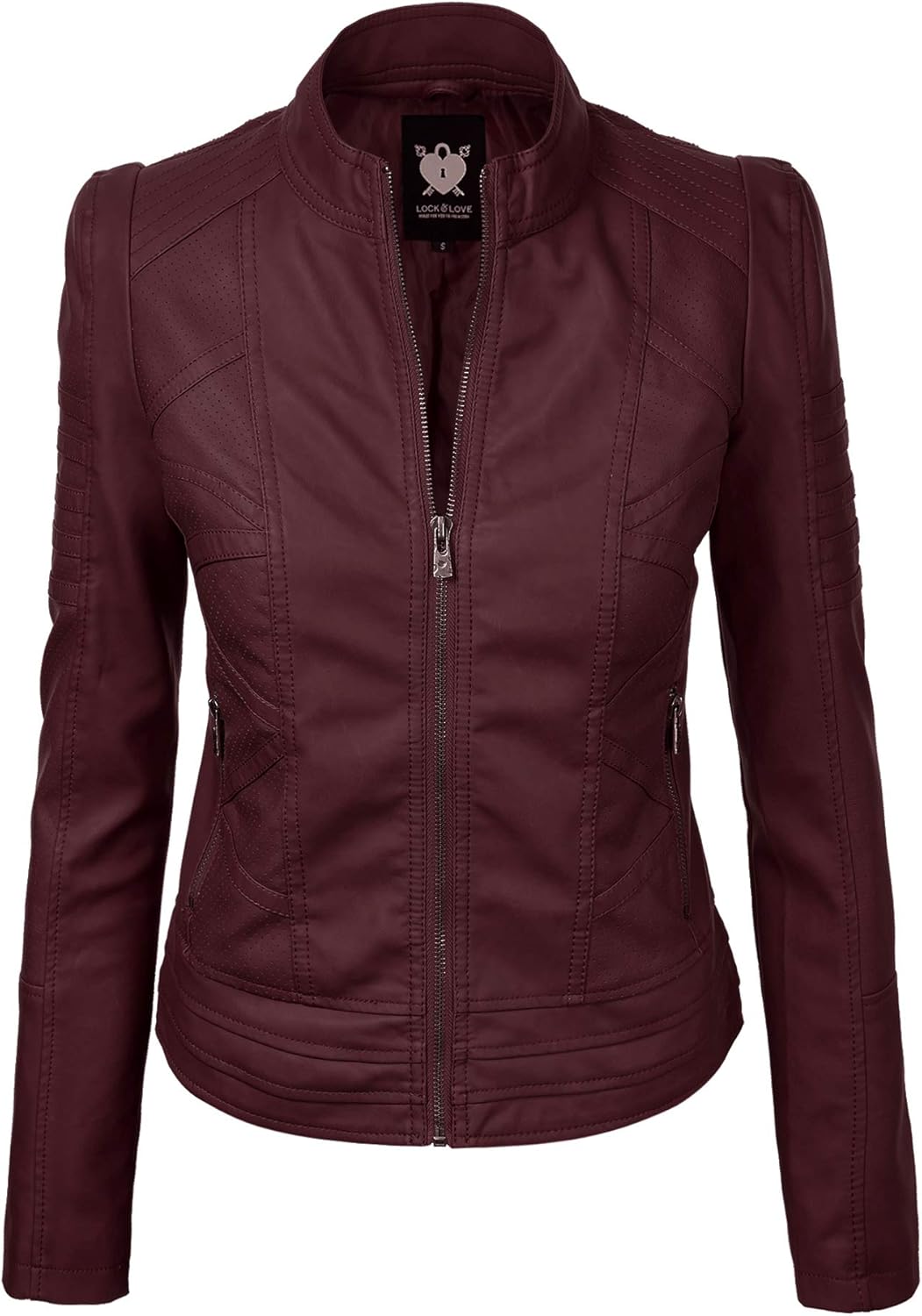 Lock and Love Slim Fit Stylish Vegan Leather Moto Jacket for Women