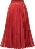 Pleated Midi Skirt Aline High Elastic Waist - Versatile Holiday Skirt
