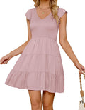 ZESICA 2025 Summer V Neck Flutter Sleeve Ruffle Smocked Mini Dress