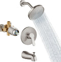 Tub Shower Faucet Set With Valve Wall Mount Trim Kit - Modern Brushed