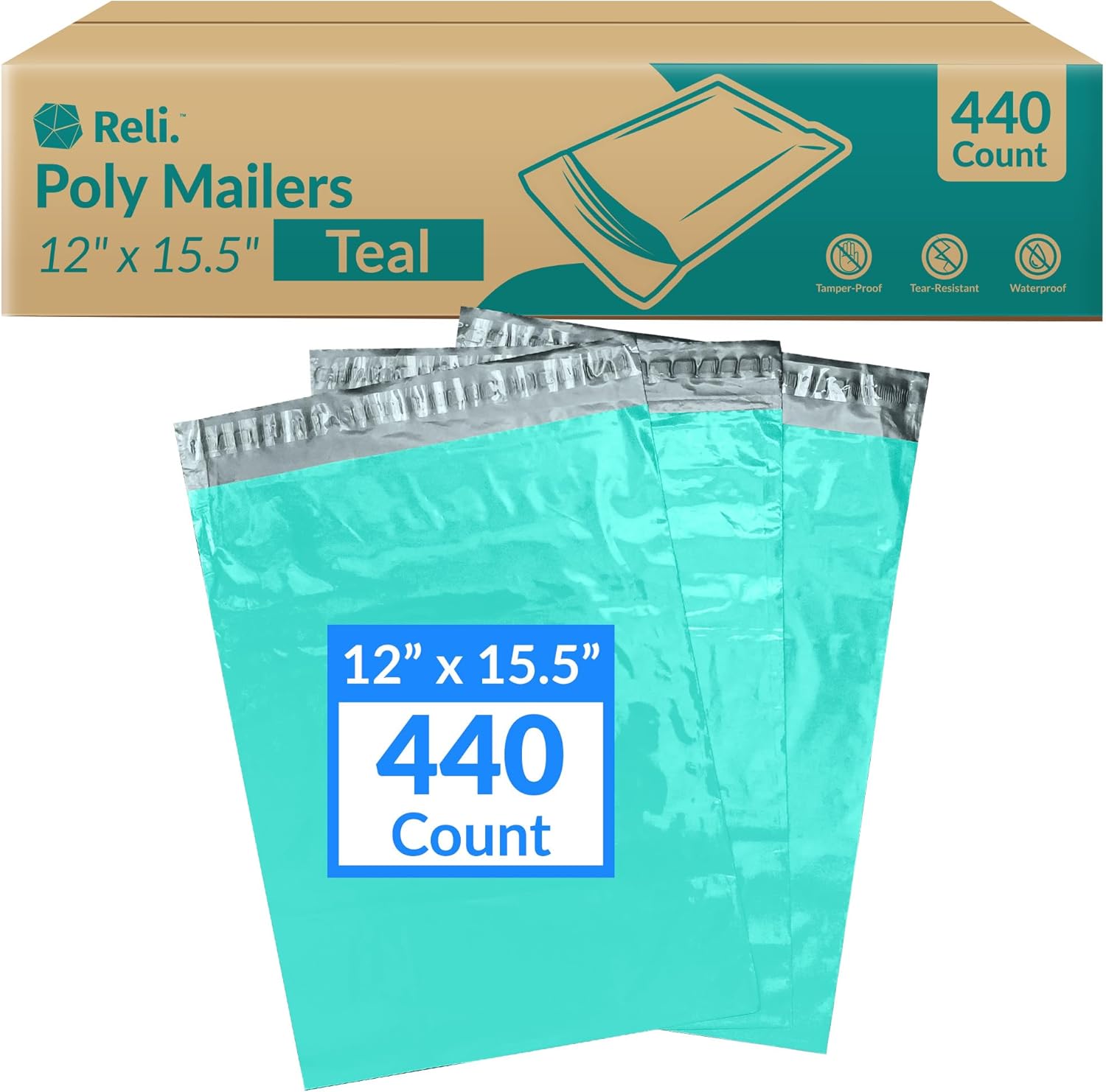 Reli. 440 Pcs 12x15.5 Inch Teal Poly Mailers for Shipping