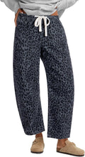 Barrel Jeans for Women High Waisted Pull On Wide Leg Cropped Leopard