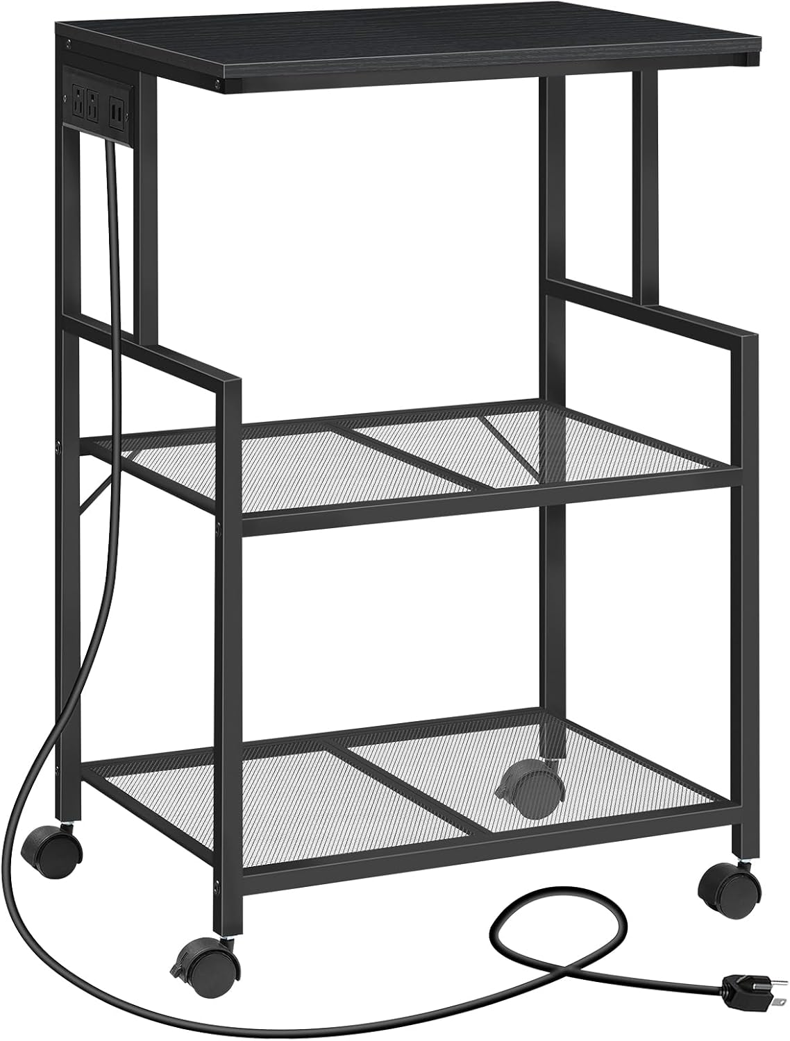 3-Tier Mobile Printer Stand: Power Outlets, USB Ports, Organize in Style!