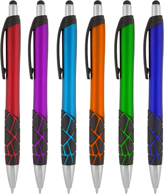 SyPen Stylus Pens - 2-in-1 Ballpoint Stylus - Sensitive Touch - Metallic Barrel - 6 Pack