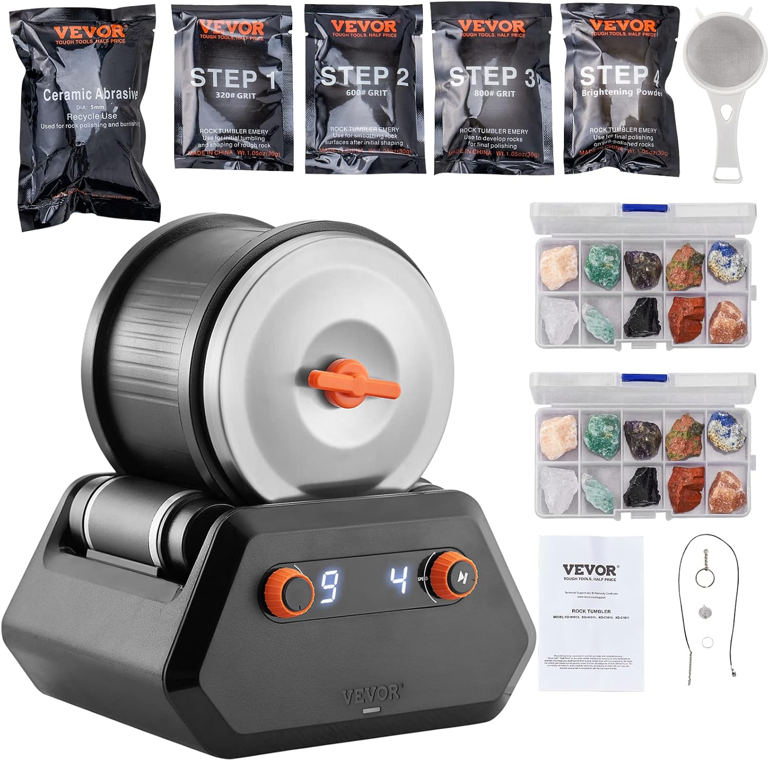 VEVOR 3LB Rock Tumbler Kit for Gemstone Polishing Fun