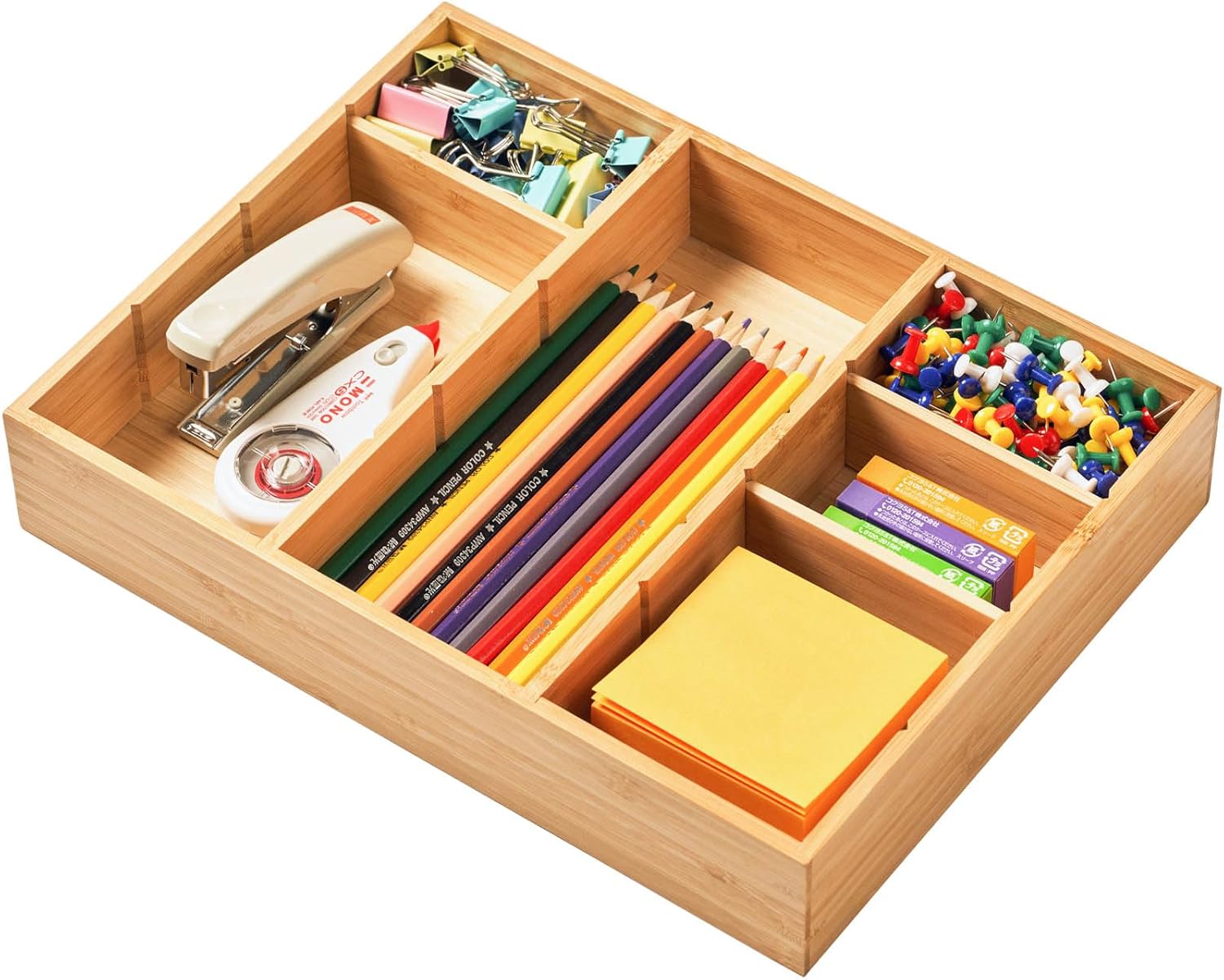 Bamboo Desk Drawer Organizer: Adjustable Compartments for Office Supplies - Umilife