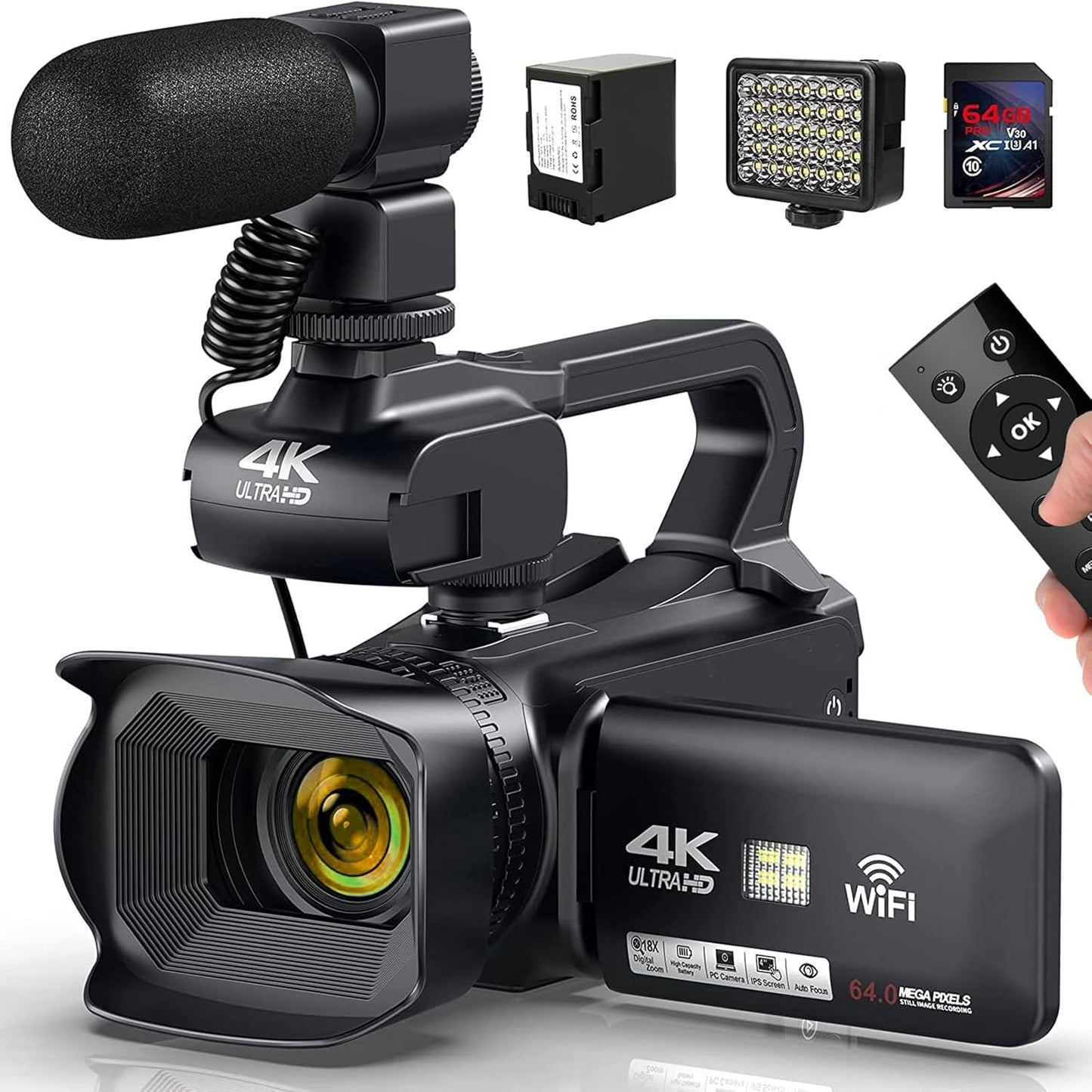 4K 64MP Video Camera Camcorder with Touch Screen and Stabilizer