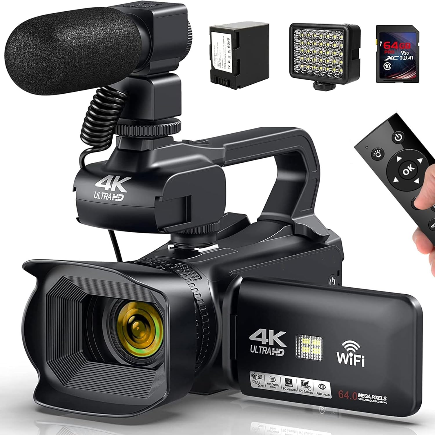 4K 64MP Video Camera Camcorder with Touch Screen and Stabilizer