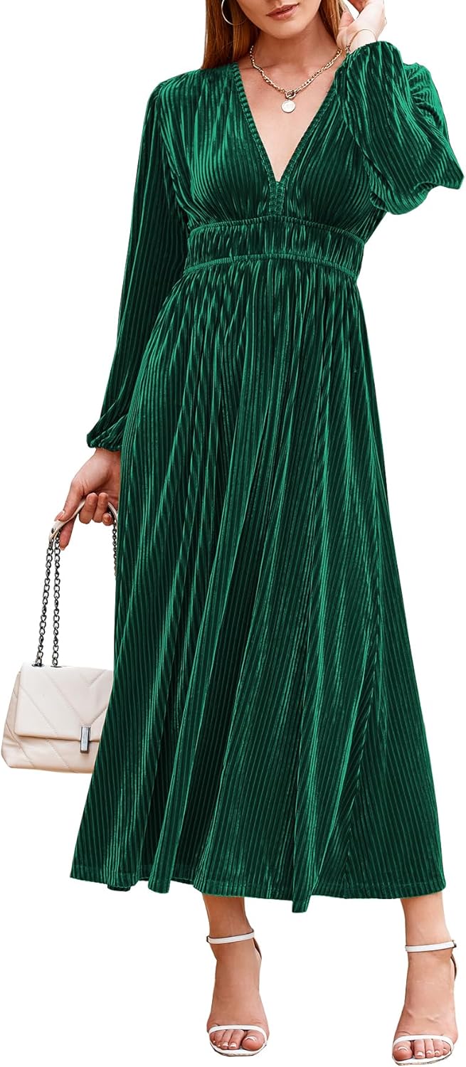 Sissyaki Women's Long Sleeve Velvet Maxi Dress for Parties