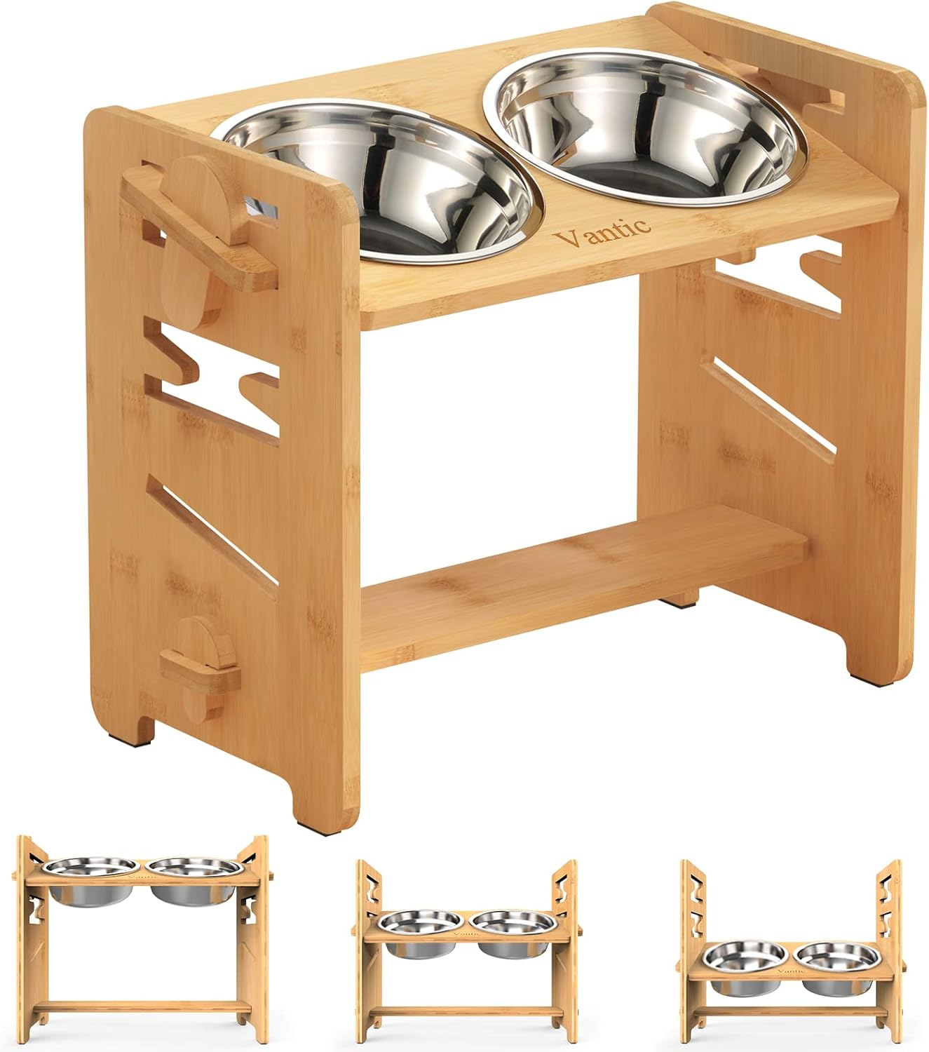 Vantic Elevated Dog Bowls for Medium Pets - Adjustable Stand