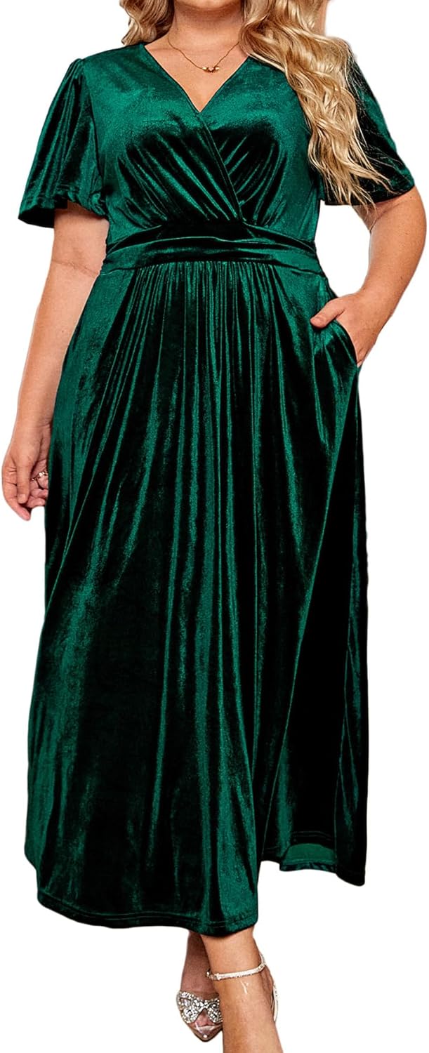 BerryGo Plus Size Velvet Maxi Dress for Wedding Guests