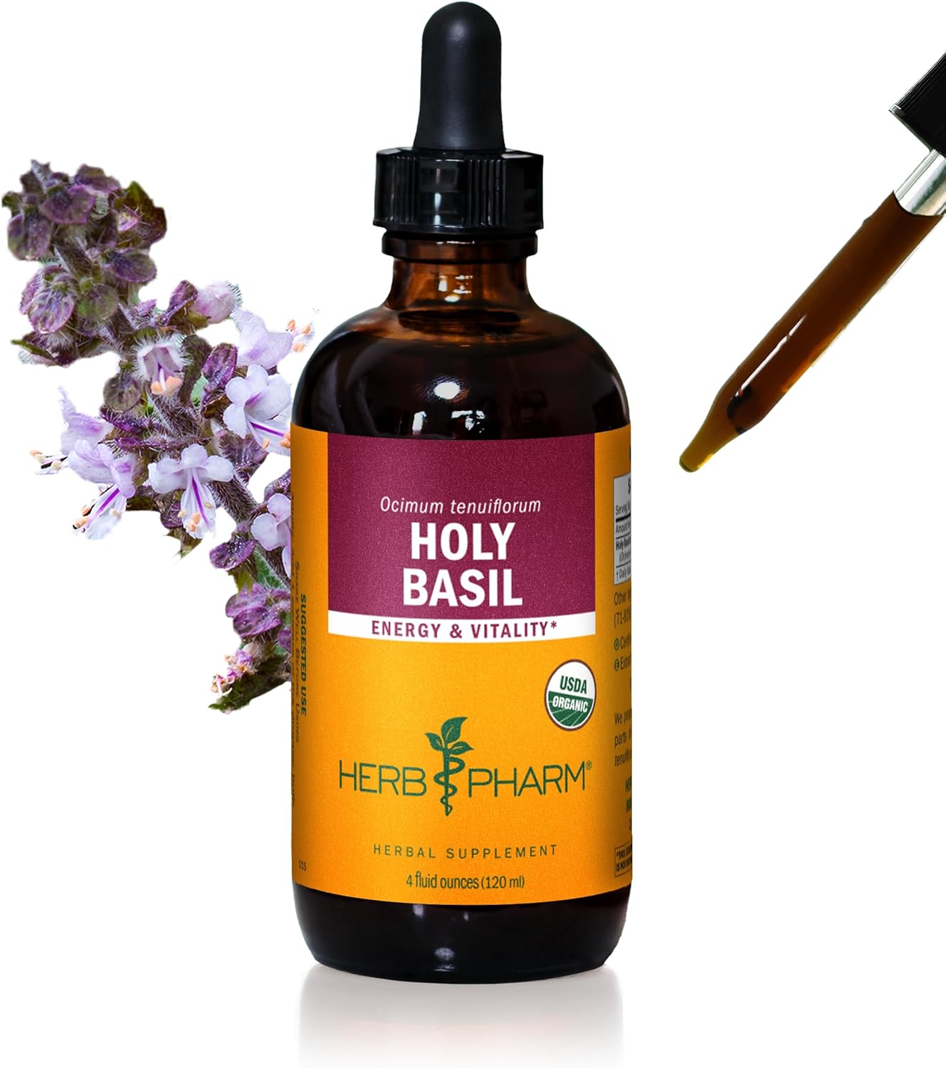 Herb Pharm Certified Organic Holy Tulsi Liquid Extract for Energy