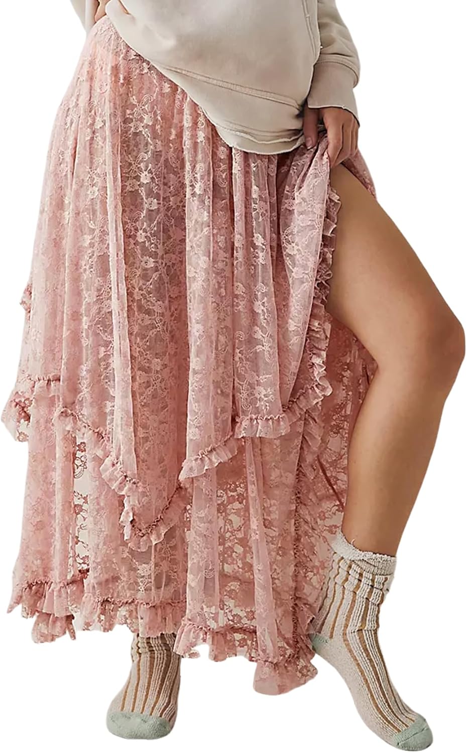 Yimoon Women's Floral Lace Long Skirts for Summer Elegance