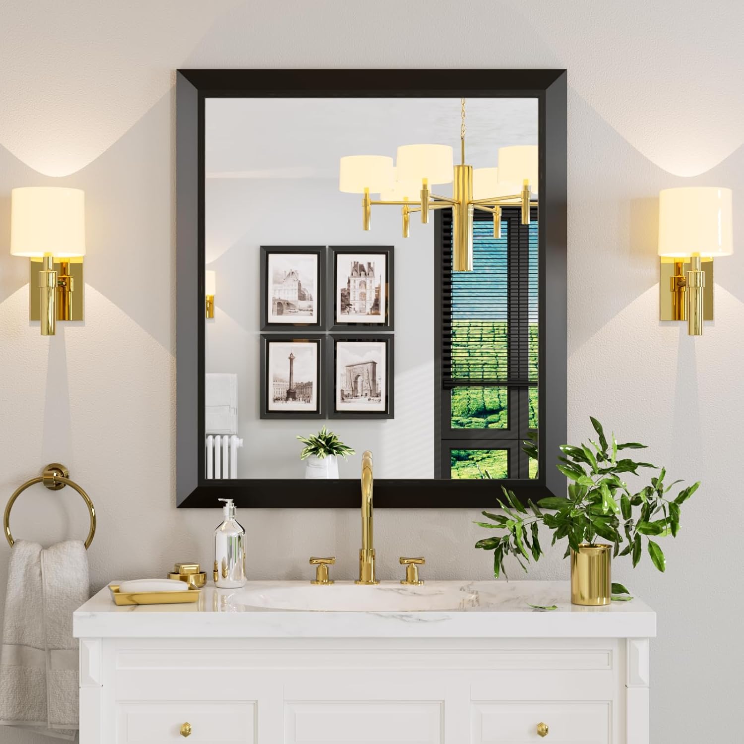 Amorho Black Bathroom Mirror 36x32 Inch for Home Decor