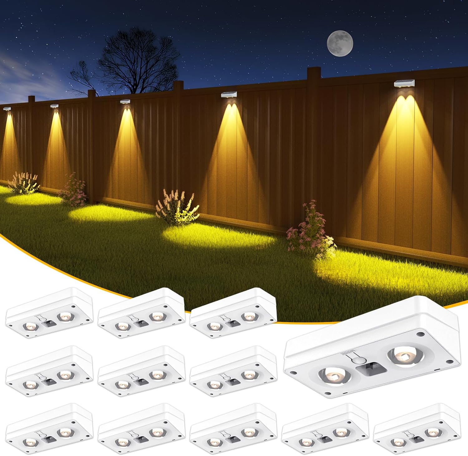 Solar Fence Lights 12 Pack with 50 Lumens for Outdoor Use