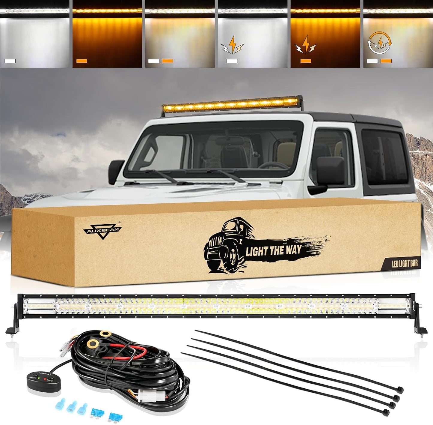 Auxbeam 50Inch LED Light Bar with 6 Modes for Offroad Use