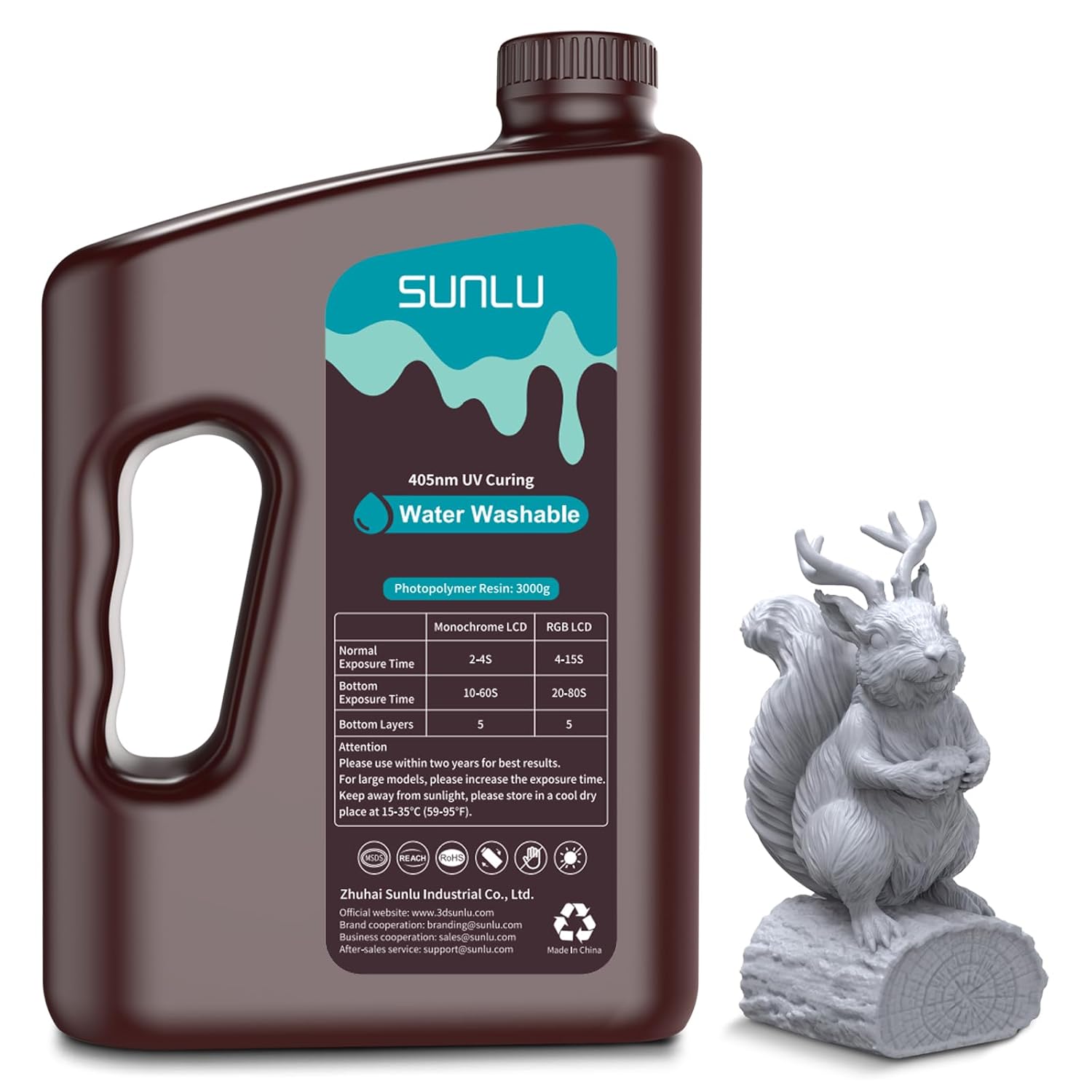 SUNLU 3kg Water Washable 3D Printer Resin for High Precision