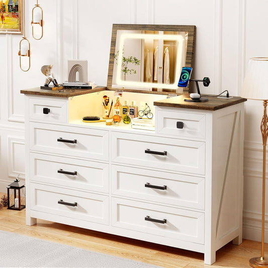Chest of Drawers for Bedroom with Mirror and Charging Station