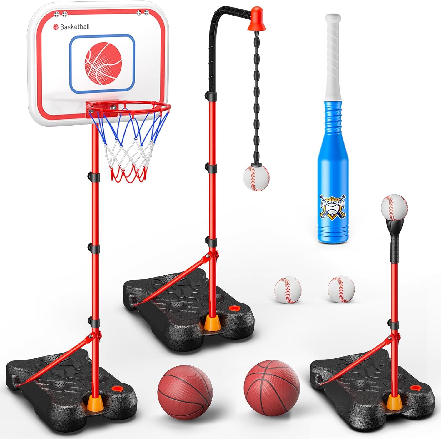 HopeRock 2 in 1 Kids Basketball Hoop and T Ball Set for Ages 2-8