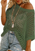 Scoop Neck Crochet Knit Top - Lightweight Beach Coverup