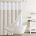 Beige Linen Shower Curtain with Snap in Liner Set - Textured 200GSM