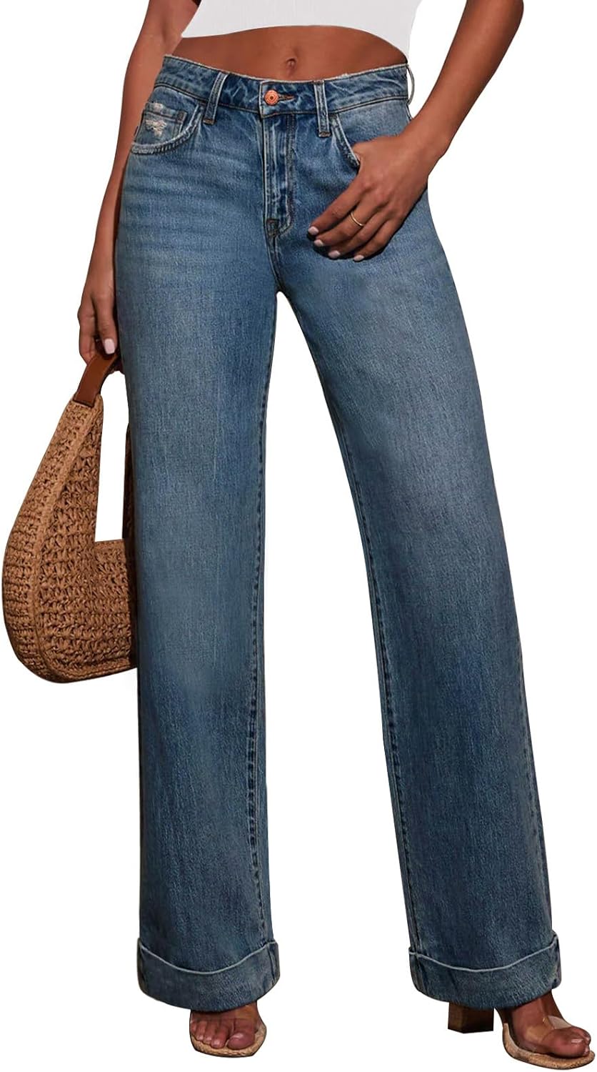 Trendy Wide Leg High Waisted Jeans for Women with Tummy Control