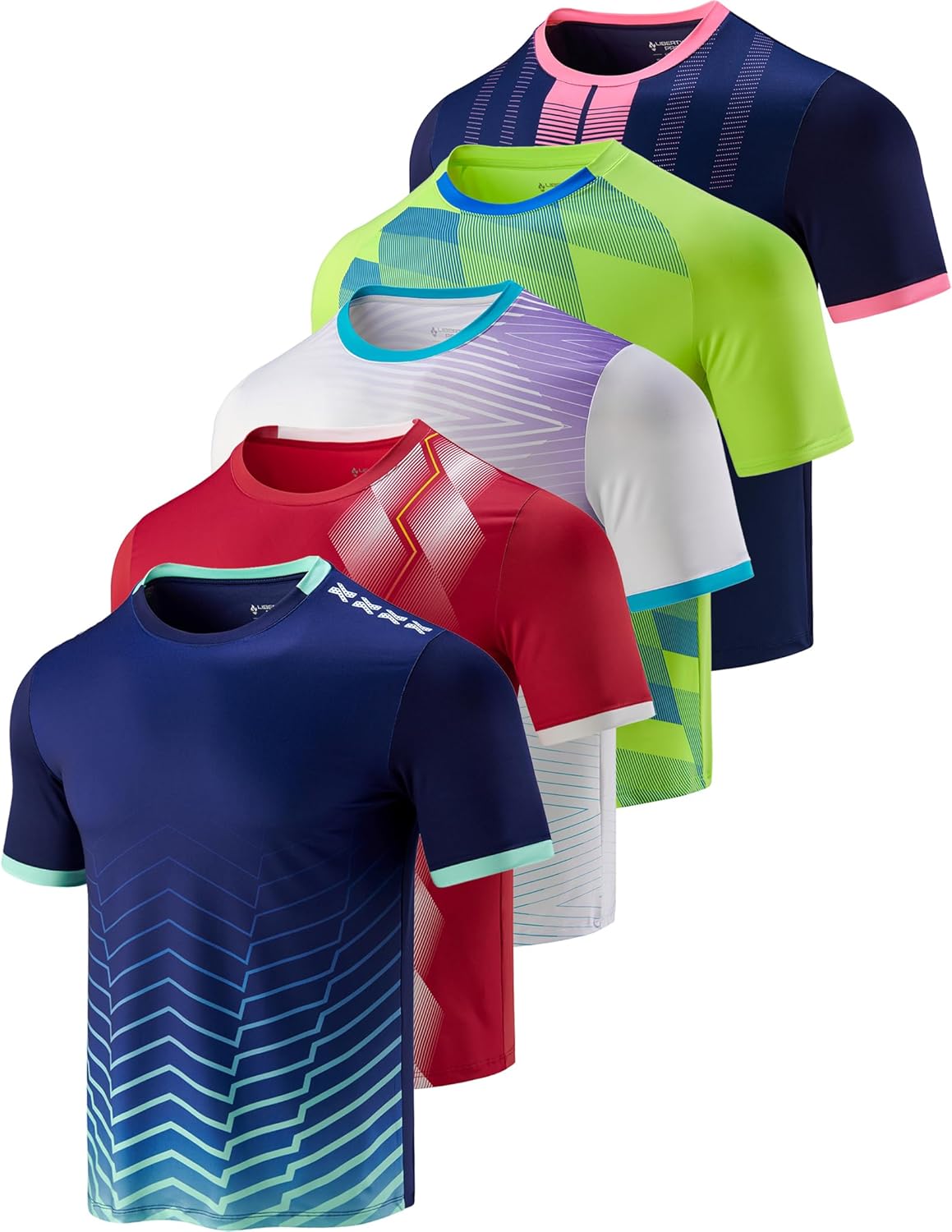 5 Pack Mens Active Quick Dry Crew Neck T Shirts for Workouts