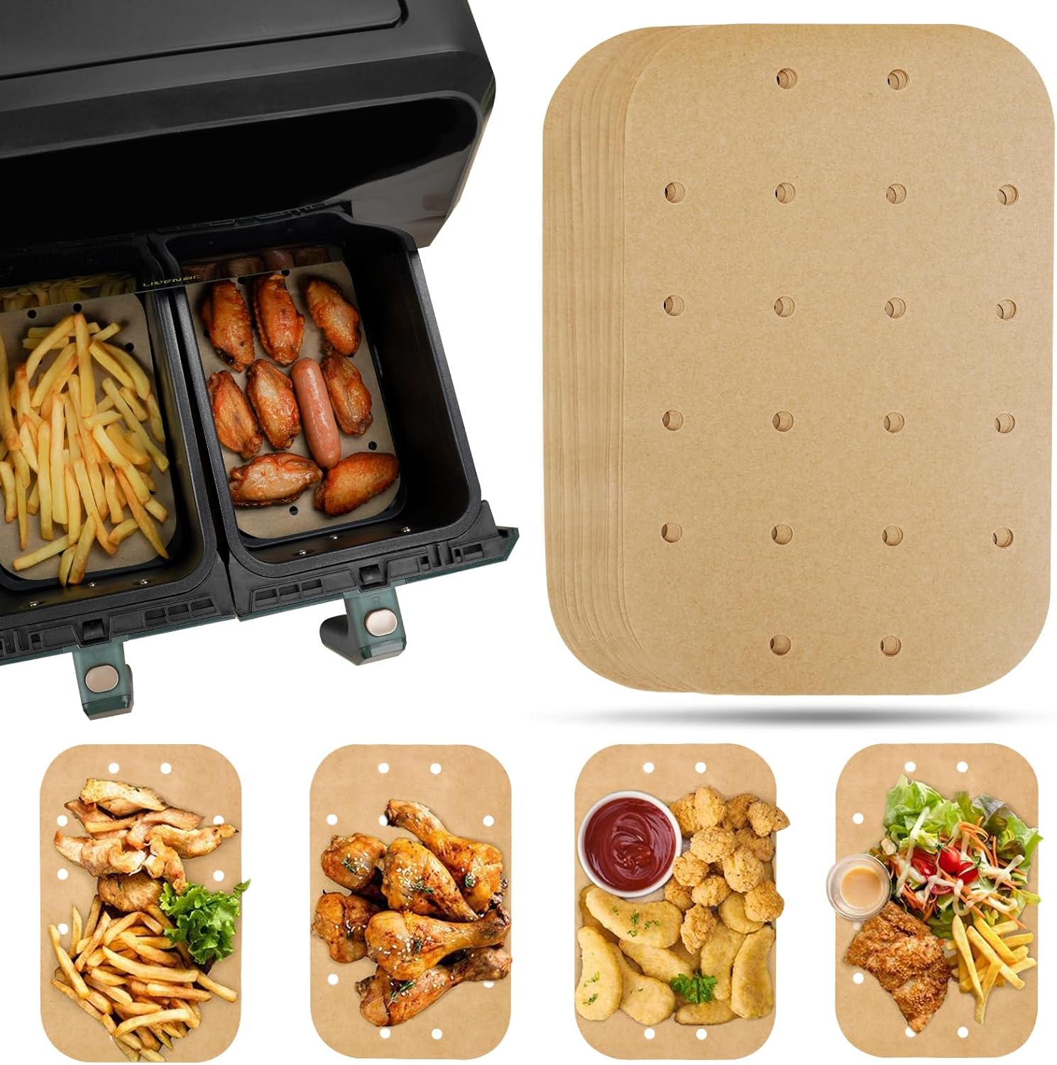 Vailnd 100PCS Air Fryer Liners - Perfect Fit for Ninja DualZone