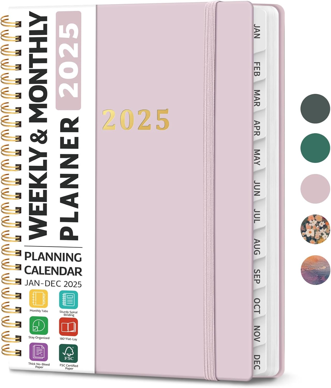 2025 Planner - Weekly & Monthly, Hardcover Calendar with Tabs, Ideal for Office Home School - A5 Mauve