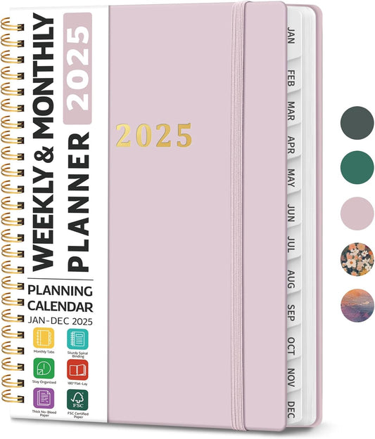 2025 Planner - Weekly & Monthly, Hardcover Calendar with Tabs, Ideal for Office Home School - A5 Mauve