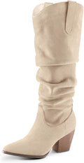Women's Cowboy Knee-High Boots Pointed Toe Mid Chunky Heel - Sleek 2