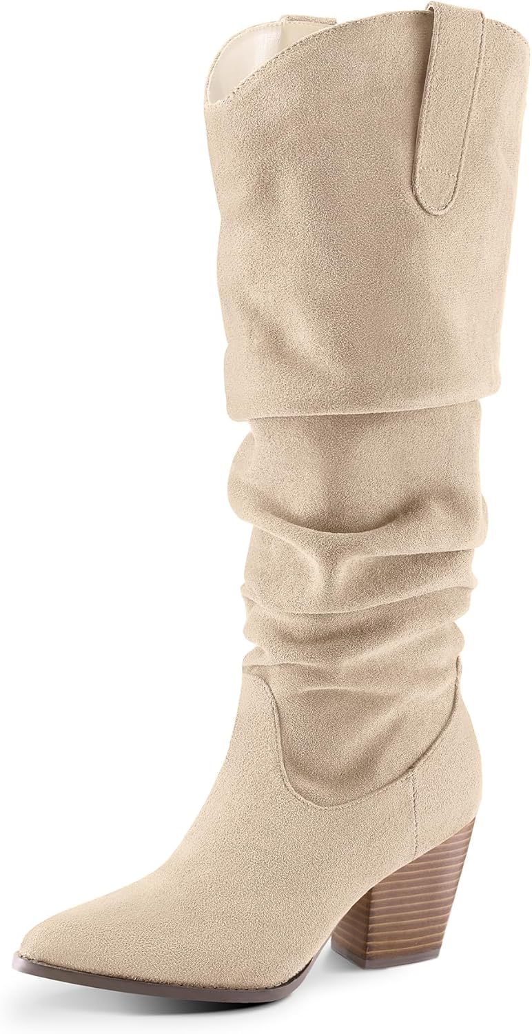 mysoft Women's Cowboy Knee-High Boots with Pointed Toe Design