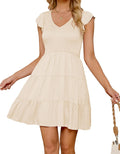 ZESICA Women's 2025 V Neck Flutter Sleeve Ruffle Smocked Mini Dress