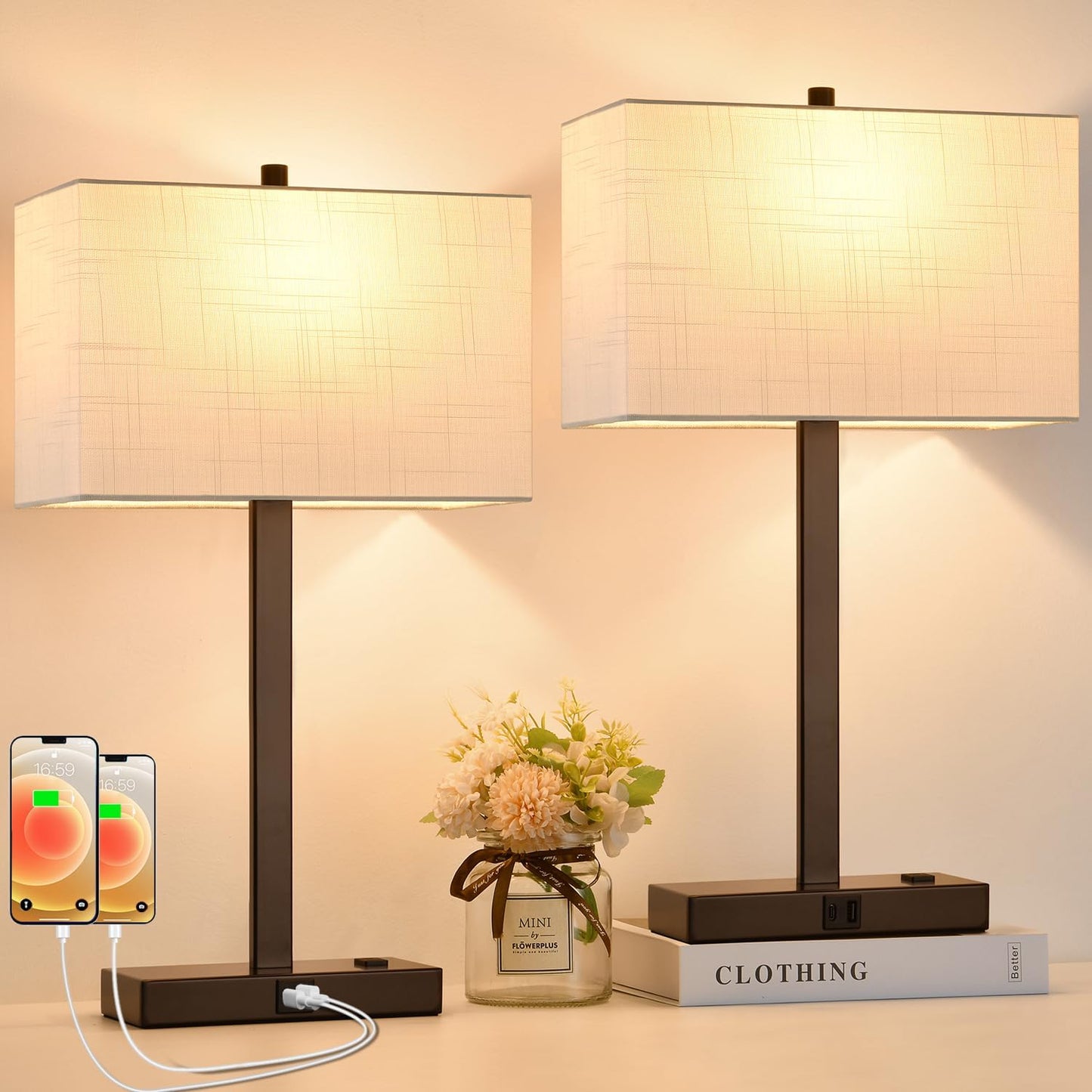 21 Touch Bedside Lamps Set with USB Ports and Dimmable Features