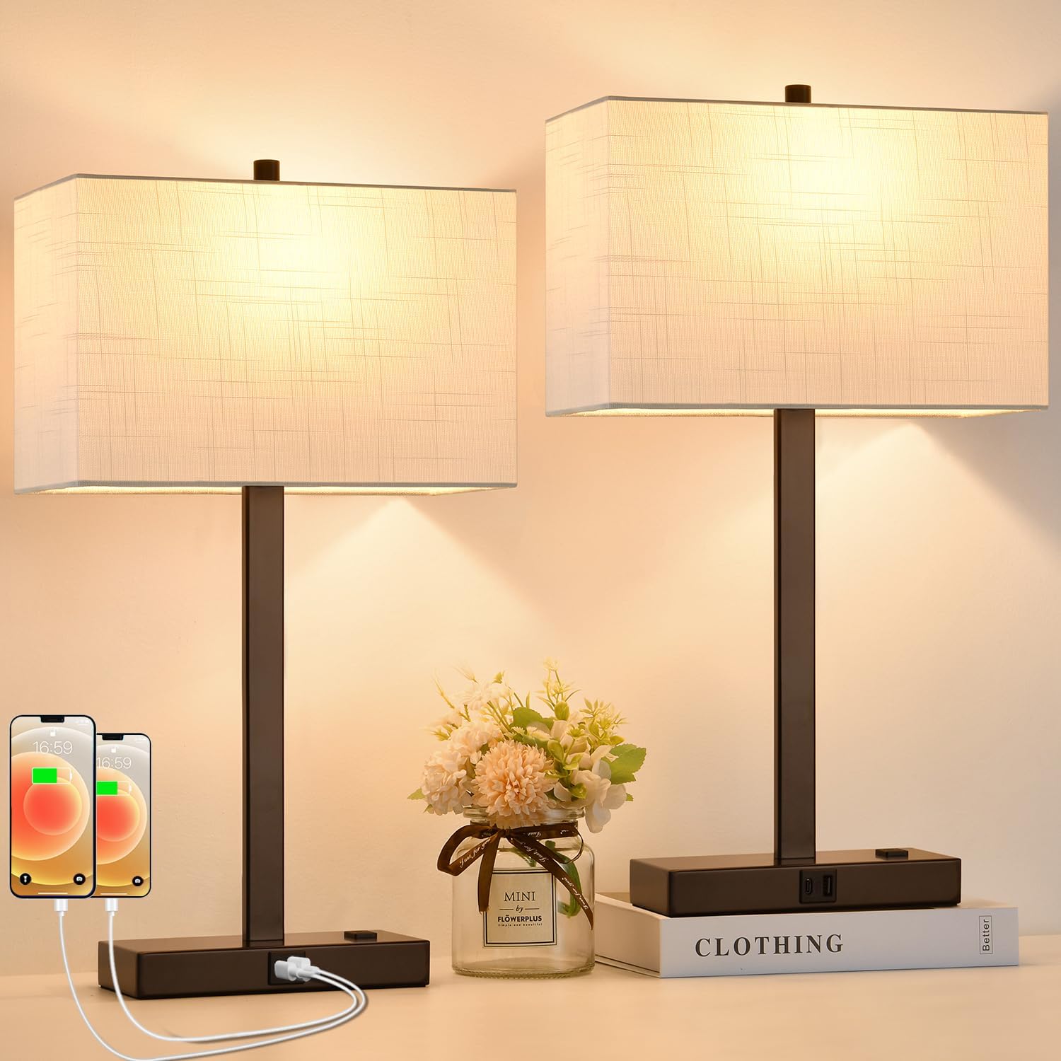 21 Touch Bedside Lamps Set with USB Ports and Dimmable Features