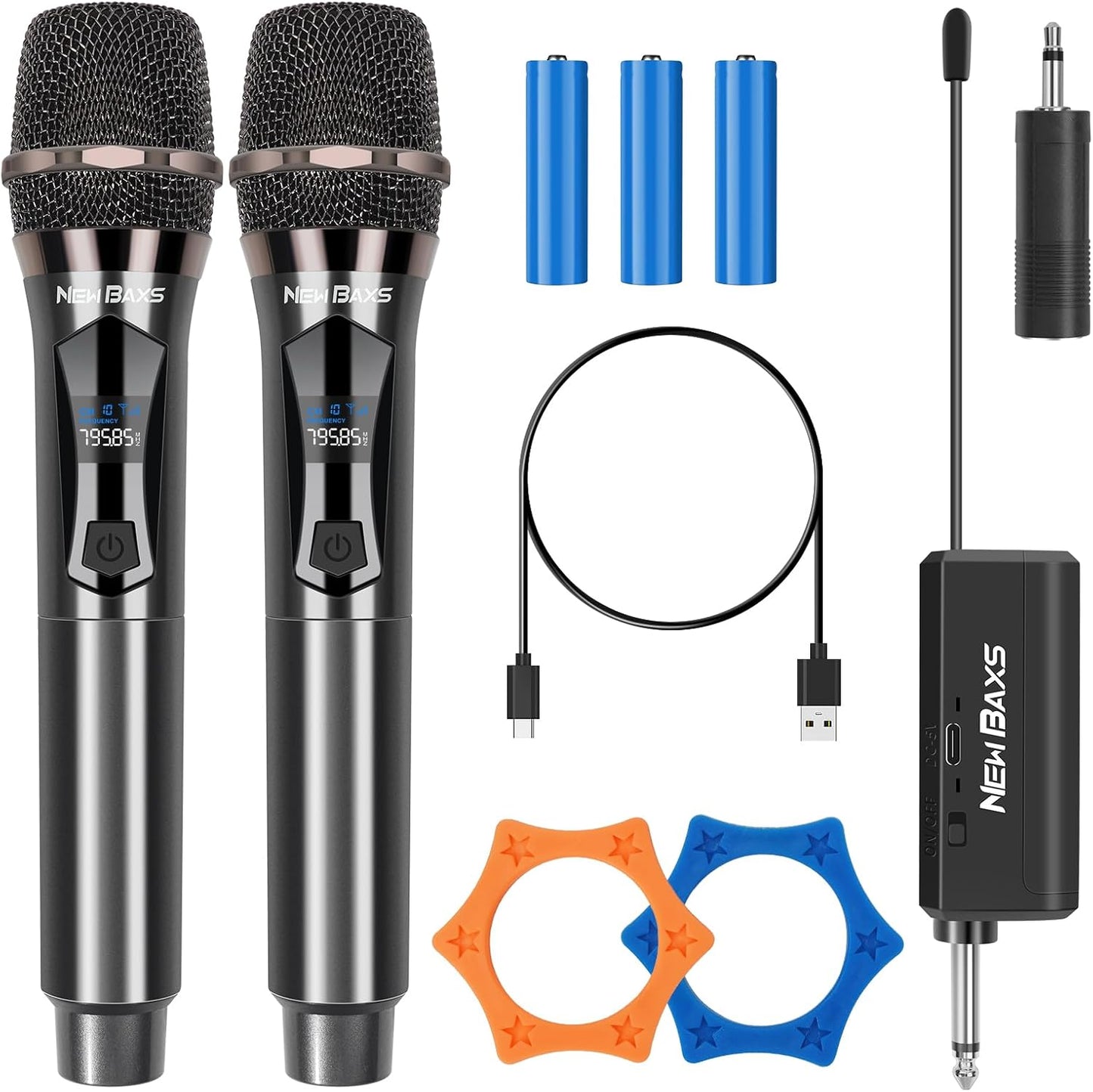 Wireless Dual Karaoke Microphones Set, Rechargeable Receiver - NEW BAXS