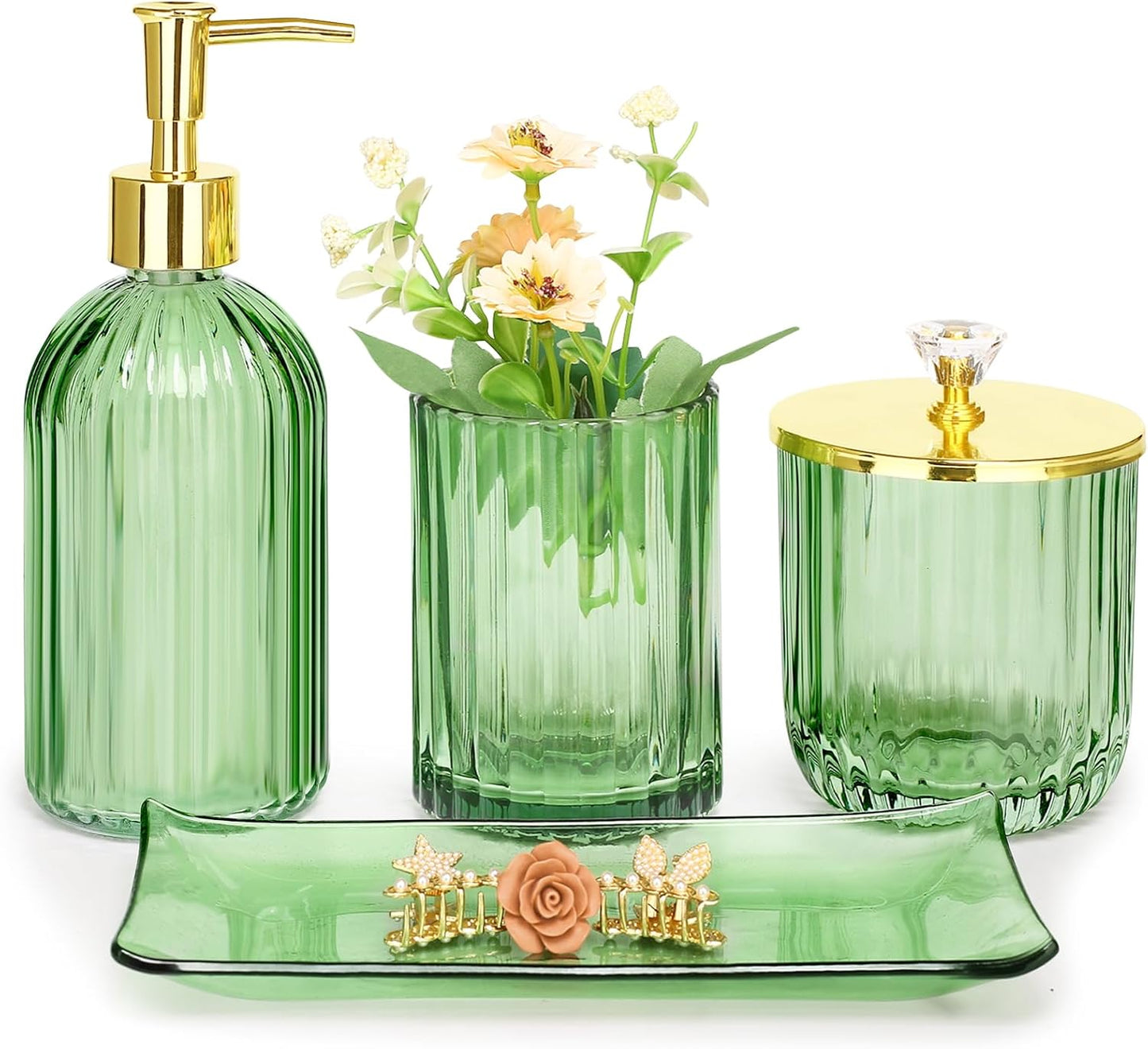 Green Glass Bathroom Accessories Set for Stylish Home Decor
