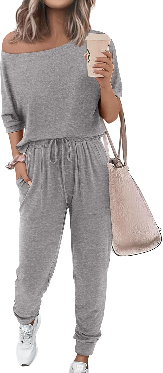 Stylish Summer 2 Piece Outfits for Women - Off Shoulder Tracksuit
