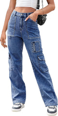 Cargo Pants Women High Waist Wide Leg - Comfortable 7-Pocket Baggy