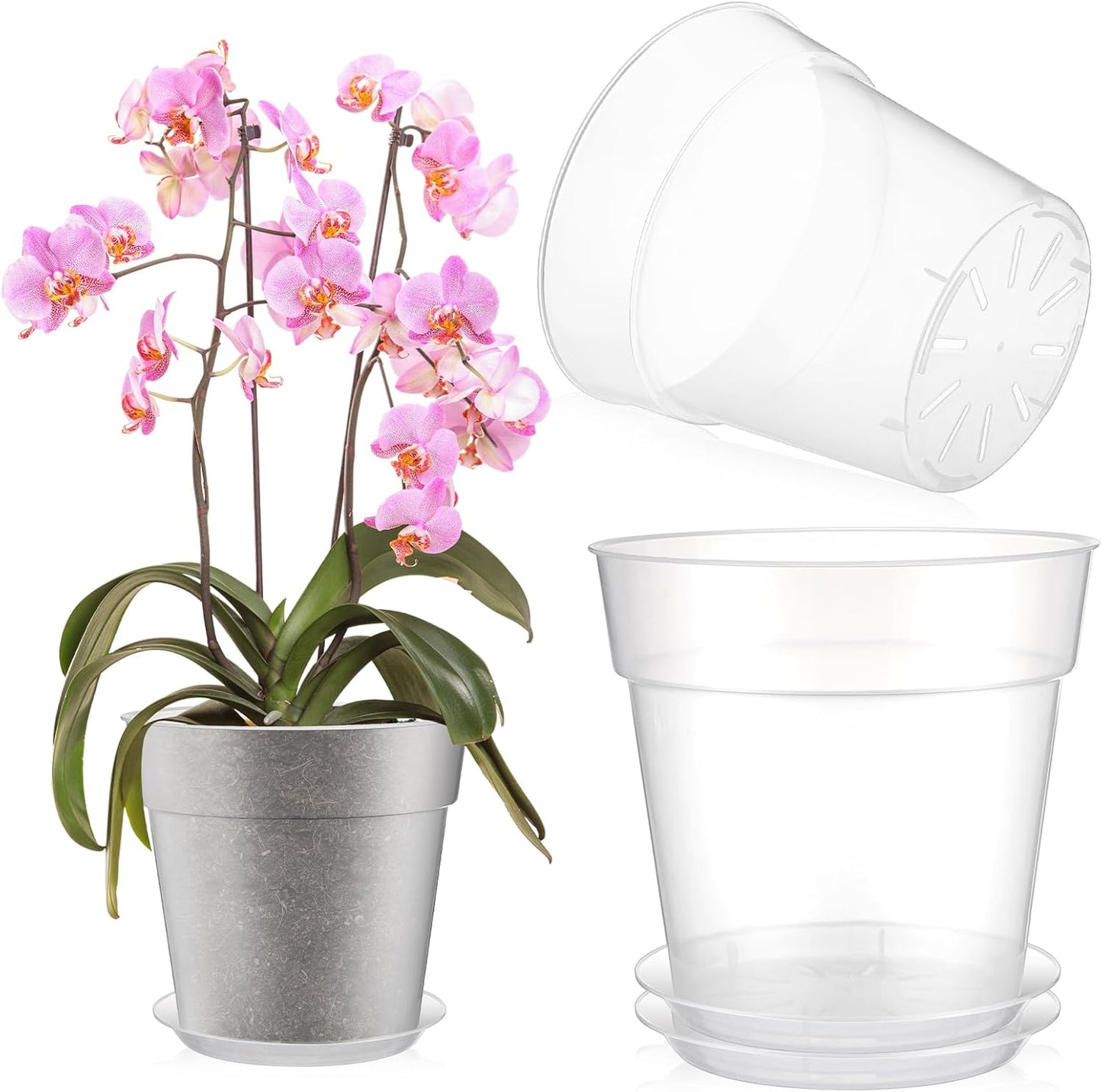 Clear Nursery Pots for Large Plants with Drainage Holes - 3 Pack